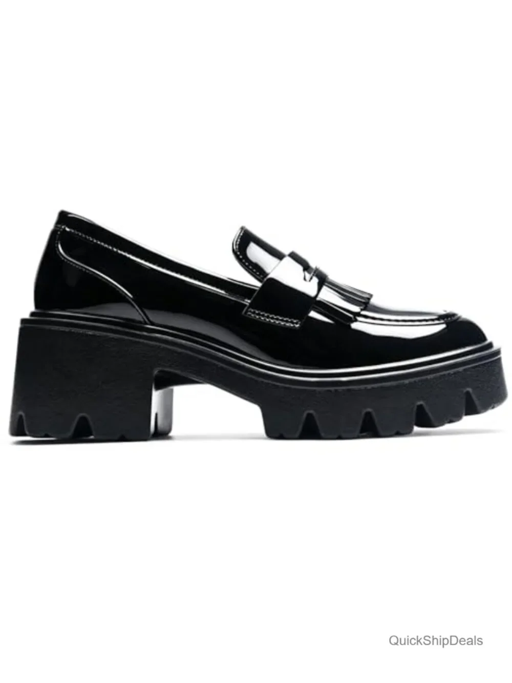 Patent Leather Fringe Platform Loafers for Women Slip On Chunky Lug Sole